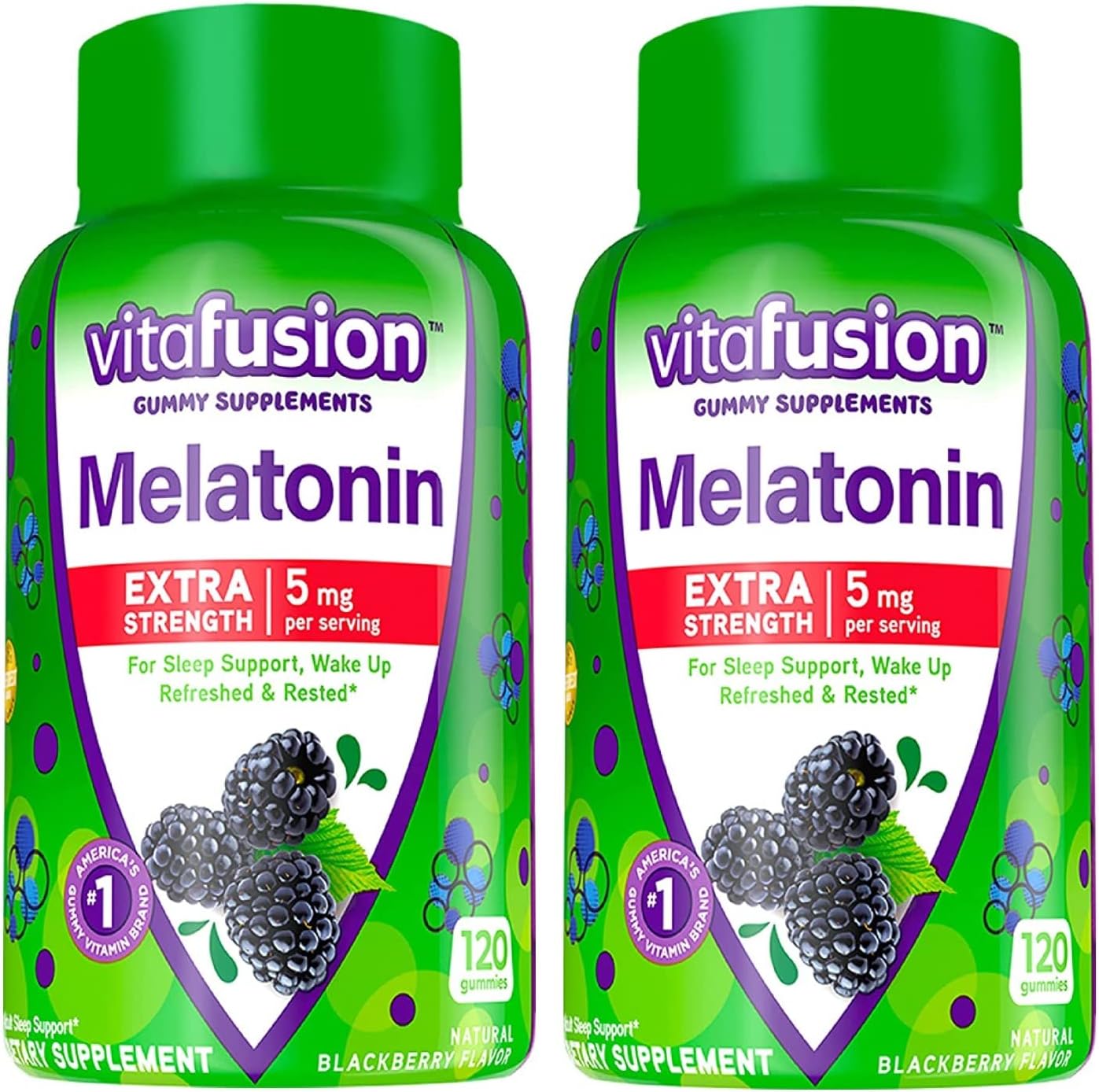 Vitafusion Extra Strength Melatonin BlackBerry, 5mg, 120 Count (Pack of 2)