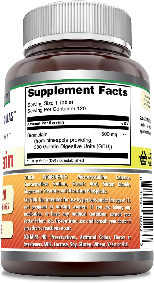 Amazing Formulas Bromelain 500 Mg Tablets Supplement | Non-Gmo | Gluten Free | Made In Usa (240 Count)