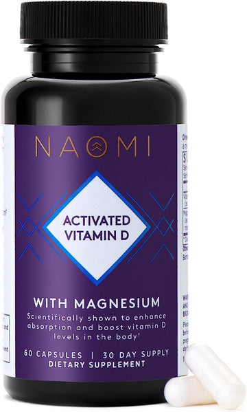 NAOMI Activated Vitamin D3 5000 IU (125 mcg) Supplement with Magnesium for Strong Bones, Teeth, Muscle, Immune and Mood Support, Non-GMO, Gluten Free, 60 Veggie Caps, 30 Day Supply
