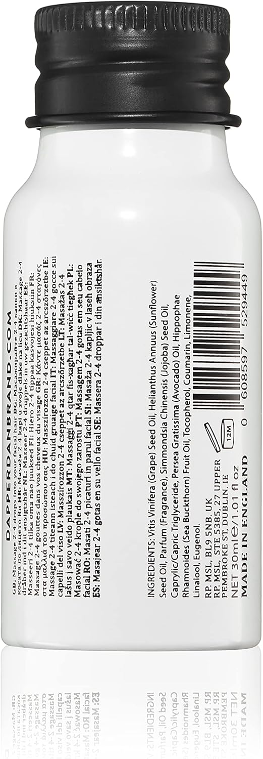 Dapper Dan Beard Oil, Essential Oil Blend For A Soft And Nourished Beard, For Daily Use, Vanilla And Tonka Bean Fragrance, 1 X 30Ml