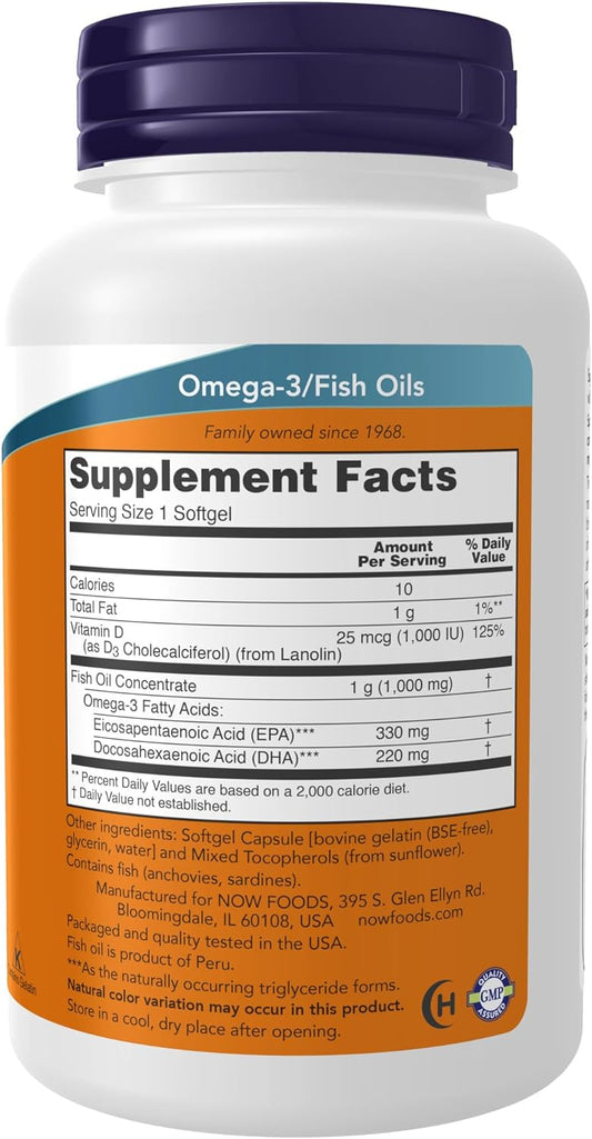 NOW Supplements, Tri-3D Omega?, Triglyceride Form of Omega-3 Fish Oil + Vitamin D-3, Molecularly Distilled, 90 Softgels