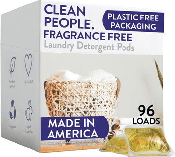 The Clean People Fragrance Free Laundry Detergent Pods - Hypoallergenic Laundry Pods - Ultra Concentrated, Recyclable Packaging, Stain Fighting - Fragrance Free, 96 Pack