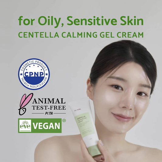 Iunik Centella Calming Gel Cream Vegan Non-Sticky Moisturizing Blemish Care W/Centella Asiatica Tea Tree Soothes Acne Rosacea Oily & Sensitive Skin Korean Skincare