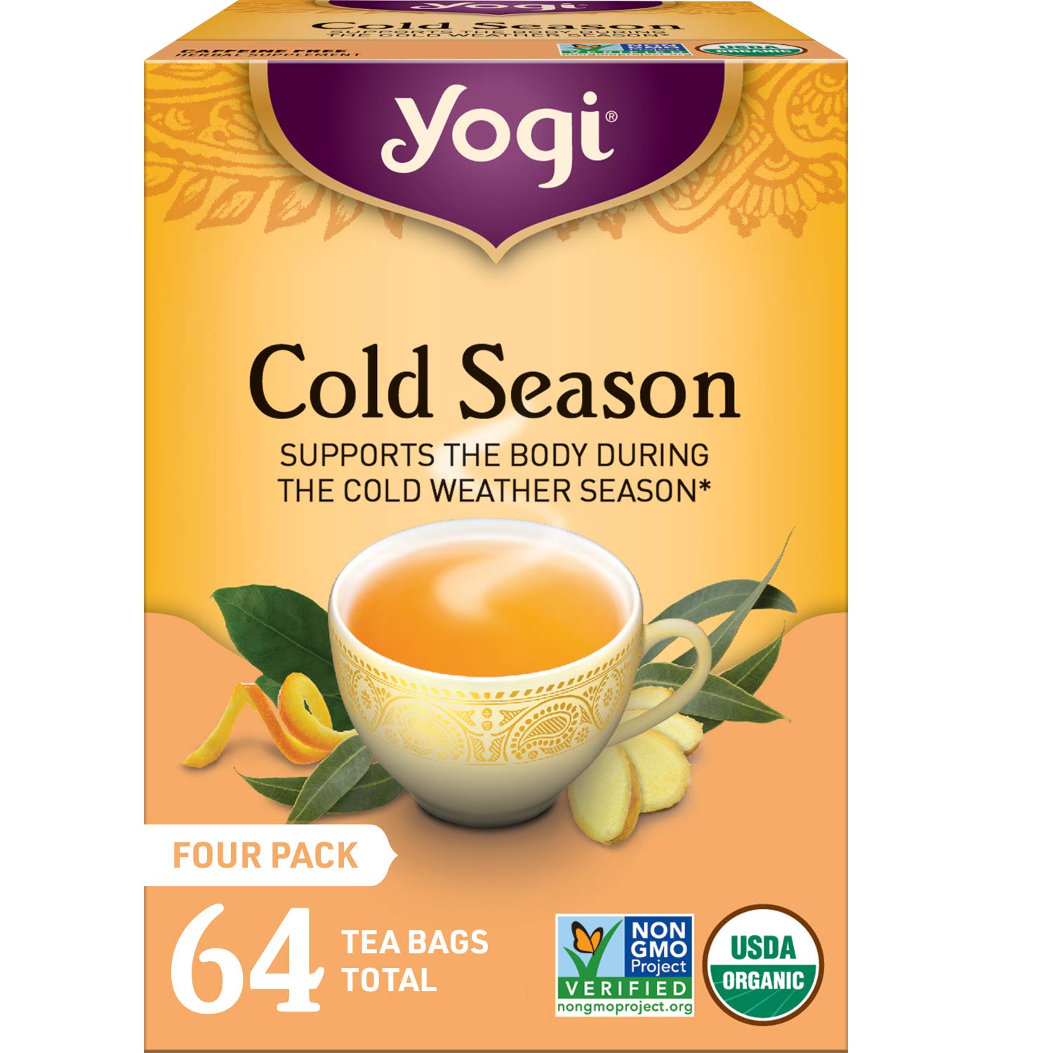 Yogi Tea Cold Season Tea - 16 Tea Bags Per Pack (4 Packs) - Organic Respiratory Tea For Support During Colder Seasons - Includes Ginger, Cardamom, Cinnamon, Licorice & Eucalyptus