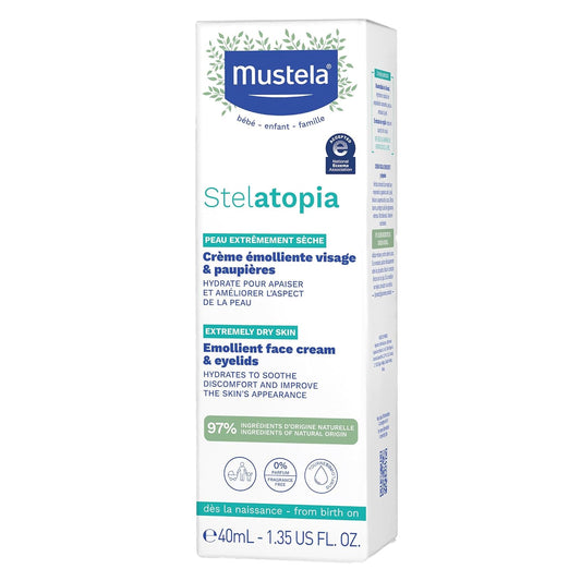 Mustela Stelatopia Eczema-Prone Skin Emollient Baby Face Cream - Face Moisturizer With Natural Avocado & Sunflower Oil - Fragrance-Free - 1.35 Fl Oz (Pack Of 1)