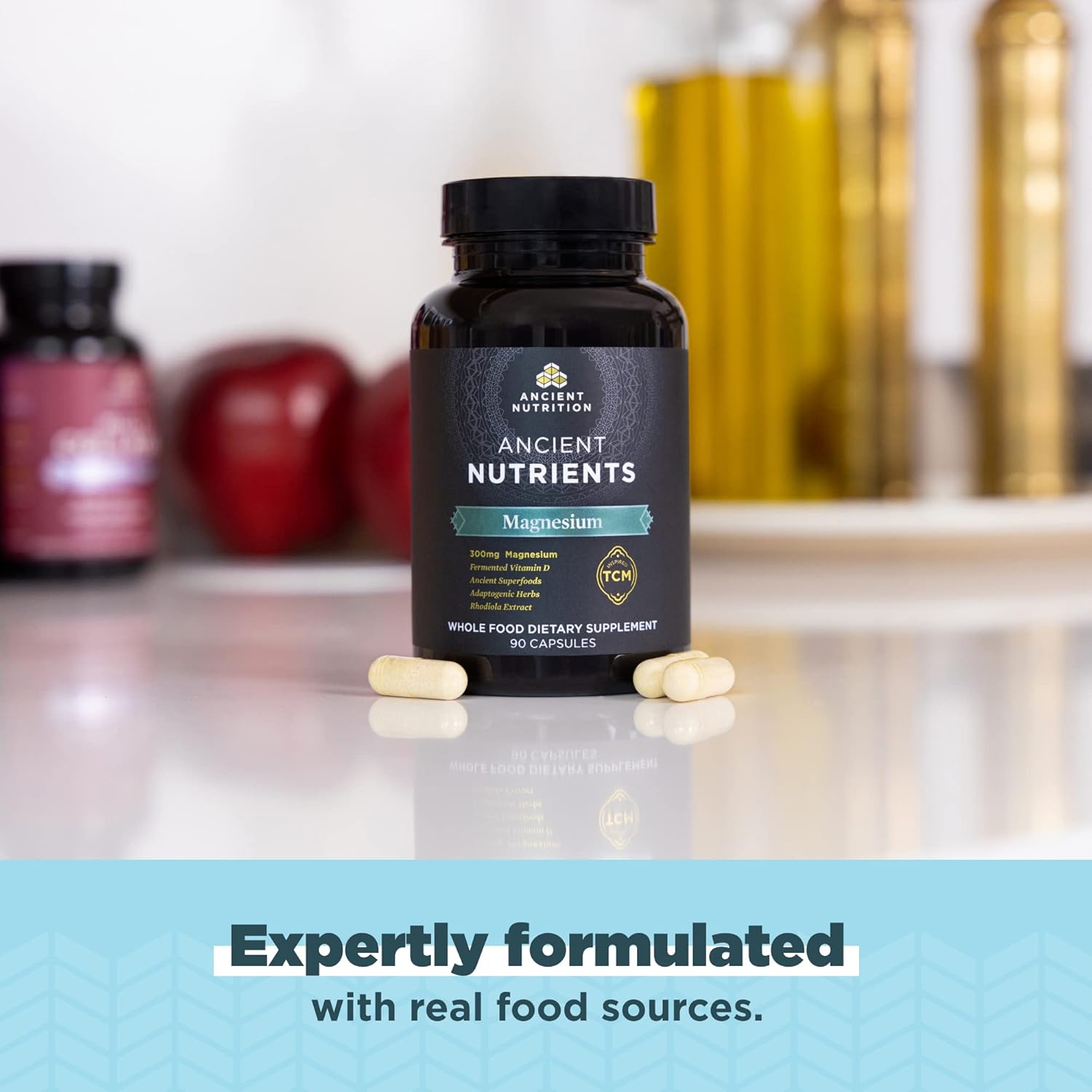 Magnesium Supplement by Ancient Nutrition, Magnesium 300mg with Vitamin D for Immune Support, Adaptogenic Herbs, Enzyme Activated, Paleo & Keto Friendly, 90 Capsules : Health & Household