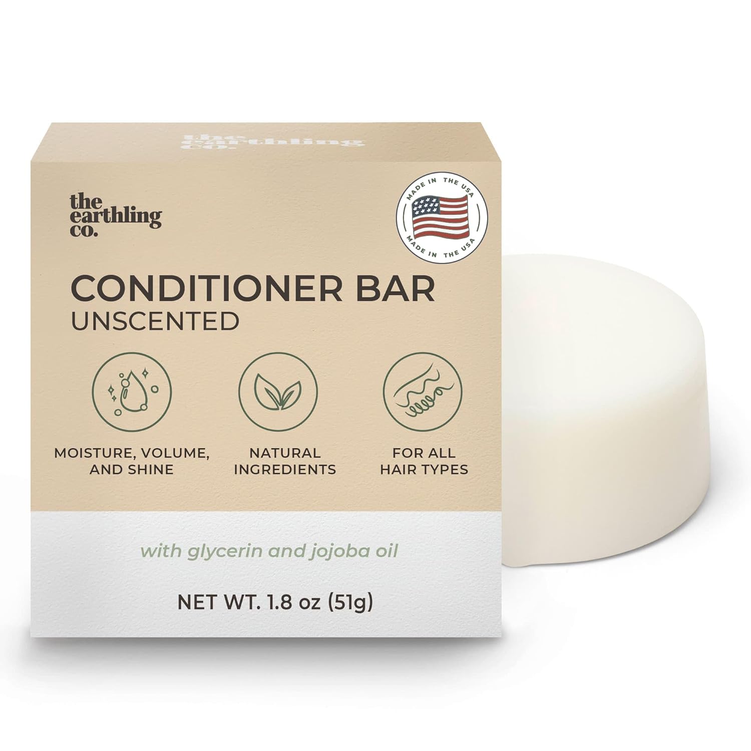 Conditioner Bar - Promote Hair Growth, Strengthen & Moisturize All Hair Types - Paraben & Sulfate Free Formula with Natural Ingredients for Dry Hair (Fragrance Free, 1.8 oz)