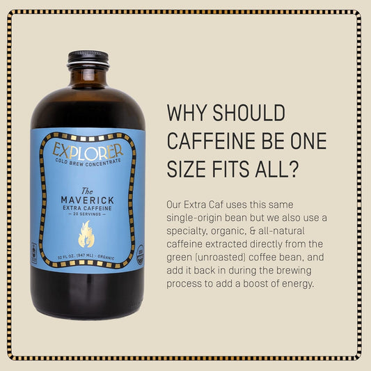 Explorer Cold Brew Organic Coffee Concentrate, Maverick Extra Caffeine, Drink Iced Or Hot, 32 Fl Oz, Makes 20+ Cups