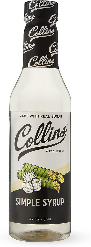 Collins Simple Syrup, Classic Simple Syrup, Soda Water Flavors, Simple Syrup for cocktails, Raw Sugar Simple Syrup, Old Fashioned Syrup, 12.7 Ounces, Set of 1