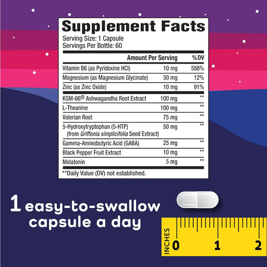 Stress Relief Aid Plus Sleep Support - De-Stress, Relax And Sleep Better - Vegan - With Melatonin, Ashwagandha And L Theanine - Anti Stress Support Vitamin Dietary Supplement - 60 Capsules