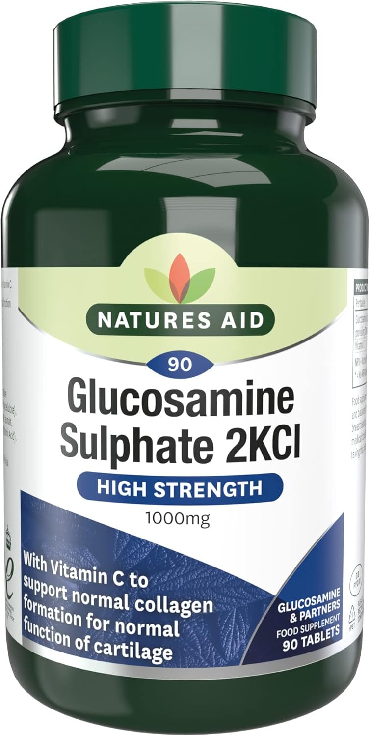 Natures Aid Glucosamine Sulphate 2Kcl 1000Mg – High Strength Joint Support With Vitamin C Supplement – Helps Mobility, Flexibility & Collagen Formation – Non-Gmo, Gluten-Free – 90 Tablets