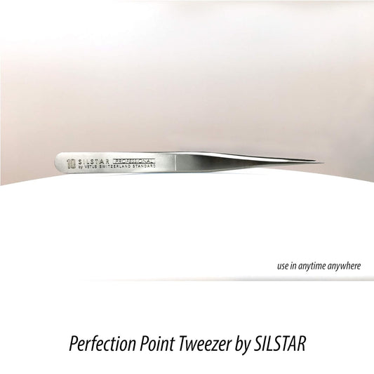 Silstar Professional Perfection Point Tweezer 16_Chrome, Tweezers W/Protective Pouch Surgical Grade Stainless Steel-Point Tip For Ingrown Hairs,Splinters,Expert Eyebrow Shaping & Facial Hair Removal