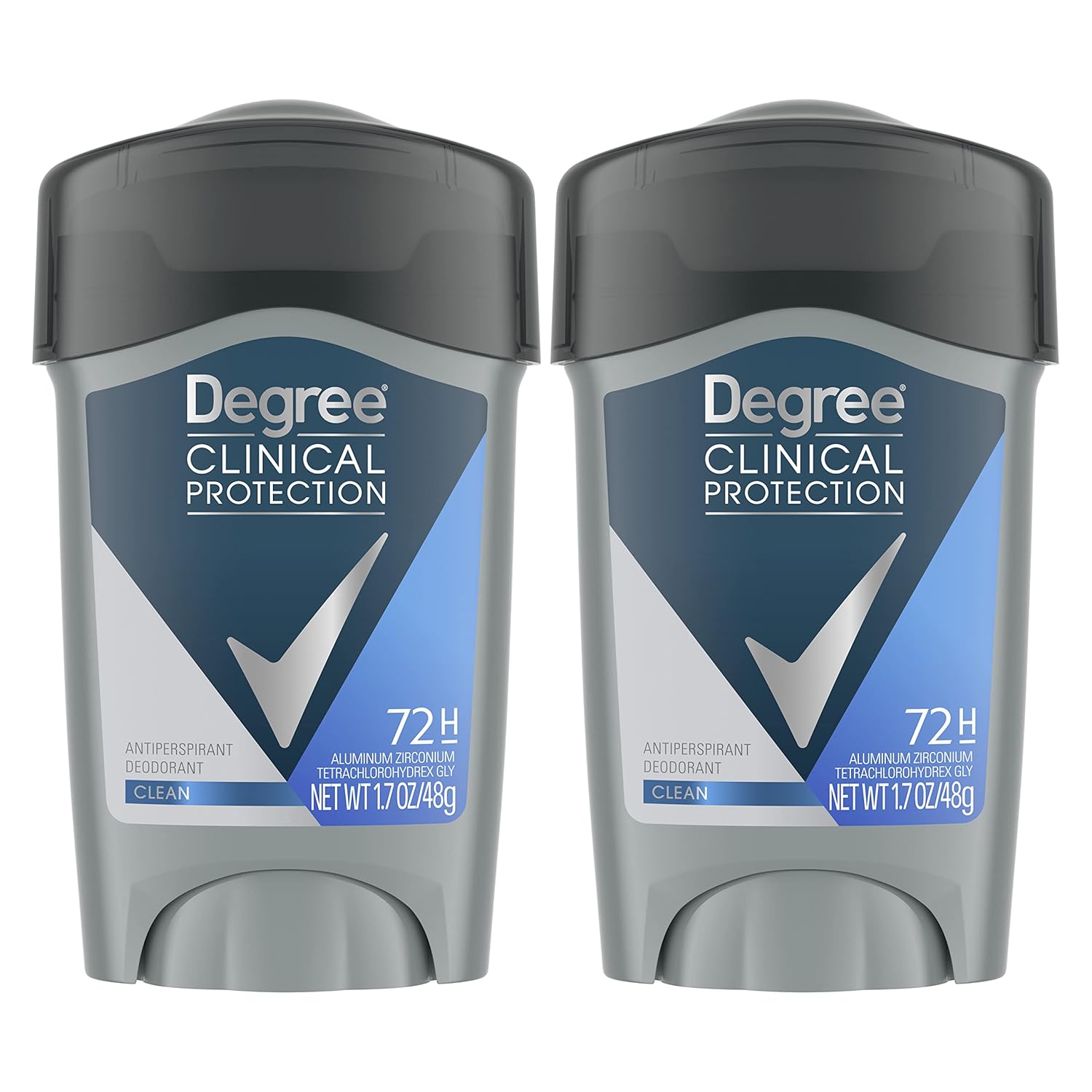 Degree Men Clinical Protection Antiperspirant Deodorant 72-Hour Sweat & Odor Protection Clean Prescription-Strength Antiperspirant For Men With Motionsense Technology 1.7 Oz, Pack Of 2