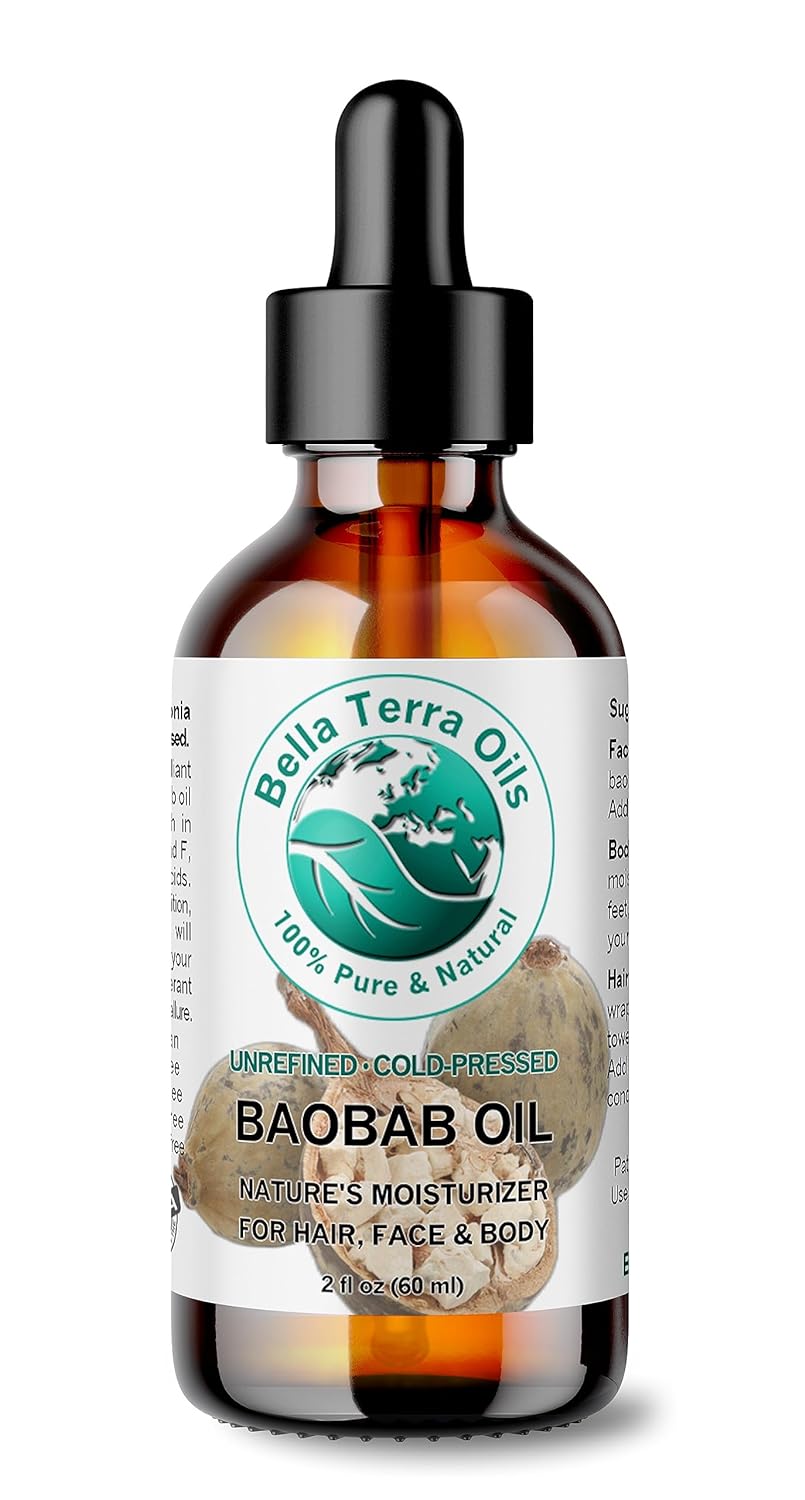 Bella Terra Oils - Baobab Oil 2 oz - Cold-Pressed Purity, Rich in Vitamin C & E, Omega-3, 6, 9 Fatty Acids, Ultimate Elixir for Nourished, Radiant Skin