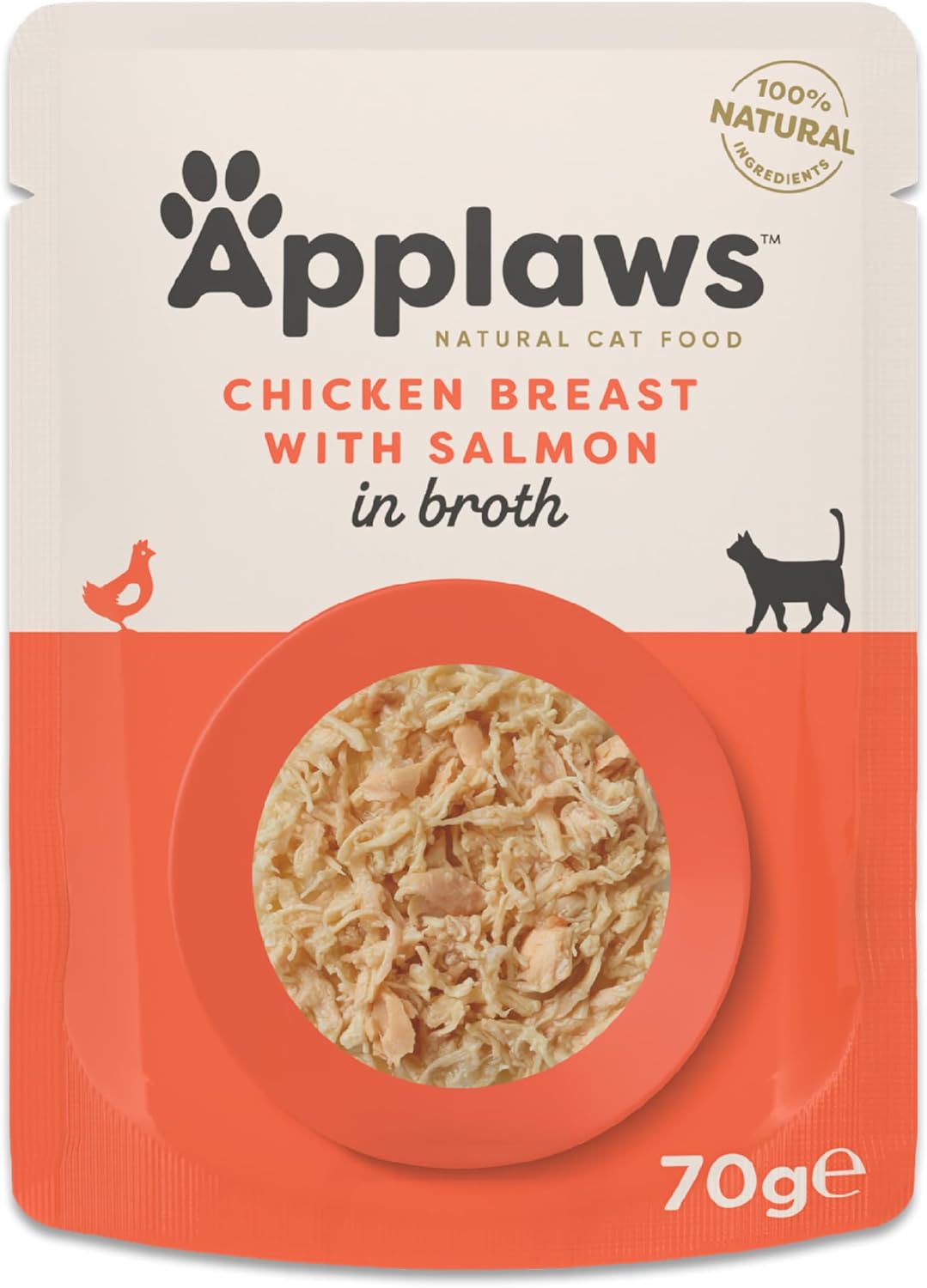Applaws 100% Natural Adult Wet Cat Food, Chicken with Salmon in Broth 70g Pouch, (12 x 70 g Pouches)