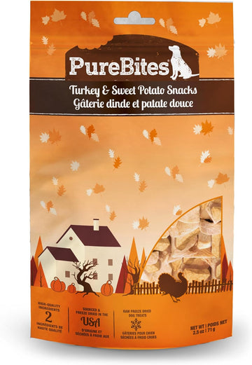 Purebites Turkey & Sweet Potato Freeze Dried Dog Fall Treats, 1 Ingredient, Made In Usa, 2.5Oz