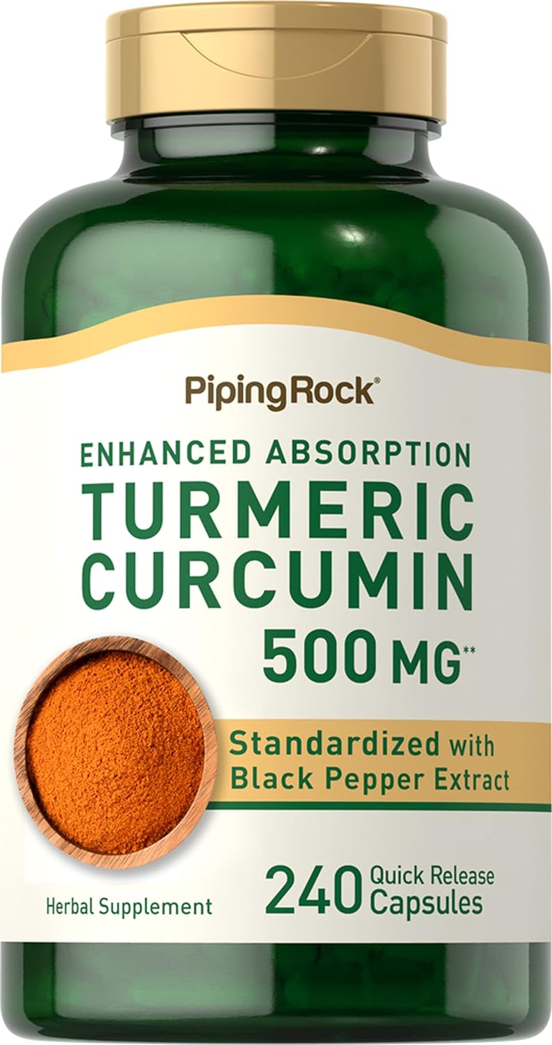 Piping Rock Turmeric Curcumin with Black Pepper 500 mg | 240 Capsules | Bioperine Supplement | Standardized Complex Extract | Non-GMO, Gluten Free