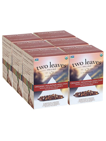 Two Leaves And A Bud Organic Mountain High Chai Tea Bags, Whole Leaf Black Tea And Spices In Compostable Sachets, Add Milk And Sweetener Or Drink Plain, 15 Count (Pack Of 6)