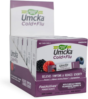 Nature'S Way Umcka Fastactives Cold+Flu Powder Packets, Fever††, Sore Throat, Cough, And Congestion Relief, Berry Flavored, 60 Packets