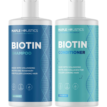 Advanced Biotin Shampoo And Conditioner Set - Sulfate And Paraben Free Shampoo And Conditioner For Thinning Hair With Rice Water Black Castor Caffeine Collagen And Rosemary Essential Oil (16 Fl Oz)