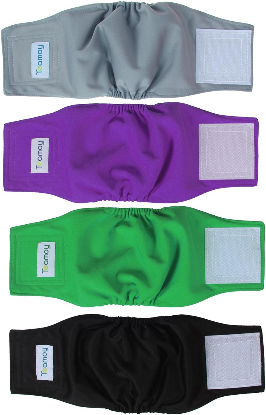 Teamoy 4Pcs Reusable Wrap Diapers For Male Dogs, Washable Puppy Belly Band (Xs, Black+ Gray+ Green+ Purple)