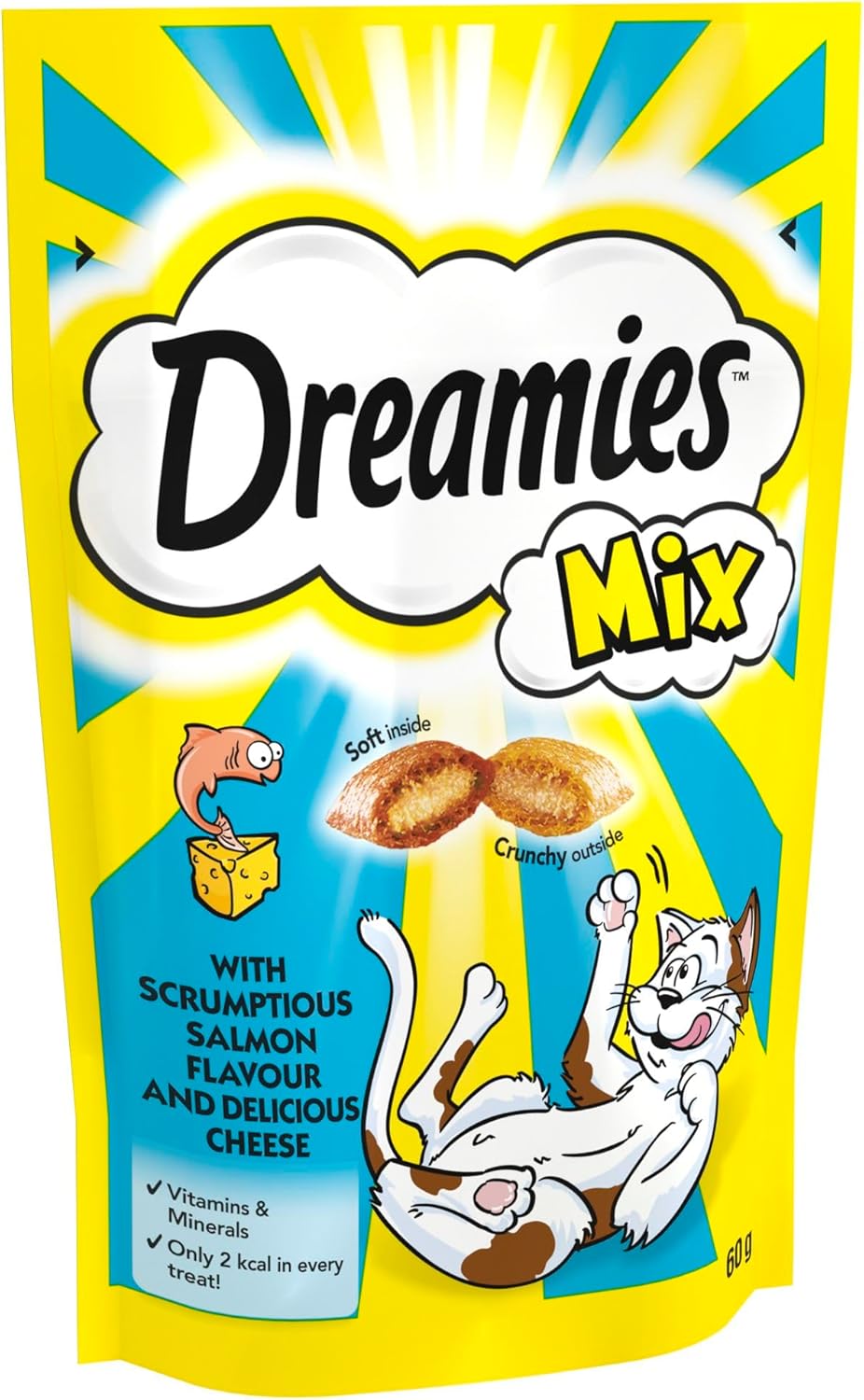 Dreamies Cat Treats, Tasty Snacks with Scrumptious Salmon and Delicious Cheese, 8 Pouches of 60 g?719032/2215