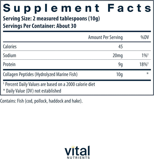 Vital Nutrients Marine Collagen Powder Unflavored | Hair, Skin, Nails, & Joint Support* | Type I & Iii Collagen Powder Supplement From Wild-Caught Fish | Gluten, Dairy, Soy Free | 60 Capsules