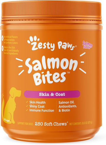 Zesty Paws Salmon Fish Oil Omega 3 For Dogs - With Wild Alaskan Salmon Oil - Anti Itch Skin & Coat + Allergy Support - Hip & Joint + Arthritis Dog Supplement + Epa & Dha - 250 Count…