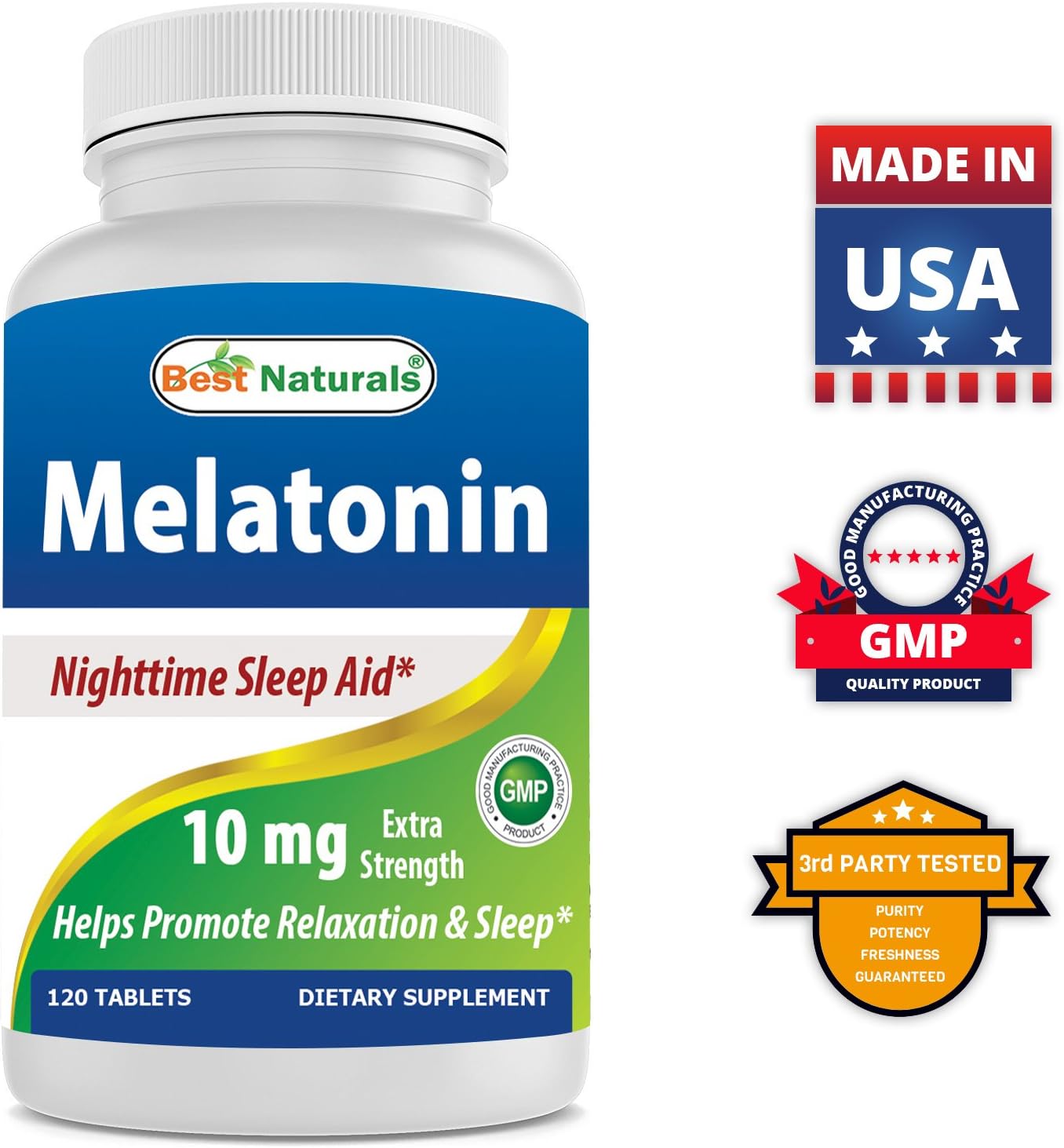 Best Naturals Melatonin 10mg (Non-GMO) Tablets - Helps Promote Relaxation & Sleep - 120 Count : Health & Household