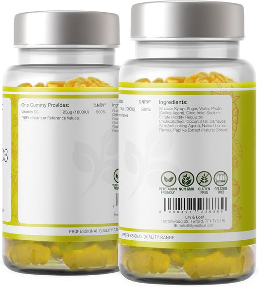 Lily & Loaf Vitamin D3 Gummies – 2000 Iu Per Serving – Immune Support, Bone & Teeth Health – Natural Lemon Flavor – Vegetarian – 60 Gummies