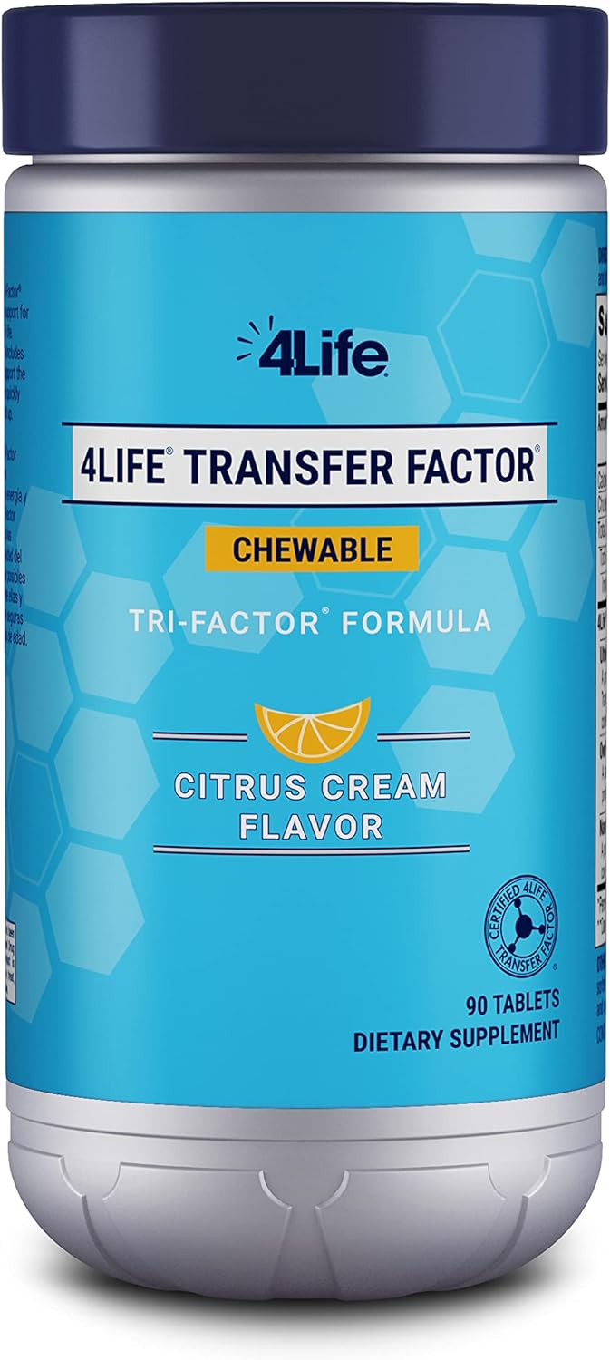 4Life Transfer Factor Chewable Tri-Factor Formula - Immune Support with Extracts of Cow Colostrum and Chicken Egg Yolk - Citrus Cream Flavor - 90 Chewable Tablets