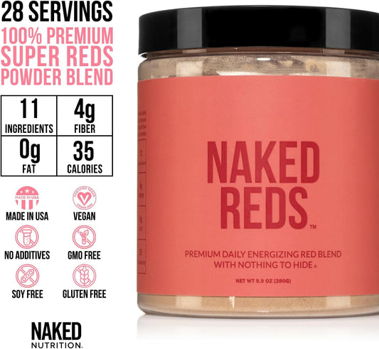 Naked Reds Superfood Powder - Healthy, Energizing Polyphenol Fruit Powder Mix, No Fillers, Nothing Artificial, Vegan, Non-Gmo, Gluten Free - 28 Servings