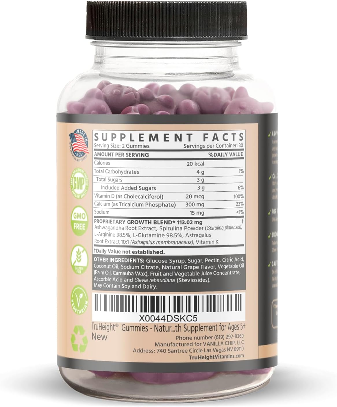Truheight Growth Gummies (Watermelon) Natural Growth & Development Supplement For Kids & Teens - Vitamin D, K, Calcium & Ashwaganda - Bone Strength Vitamins - Picky Eater Vitamin For Kids - Ages 5+