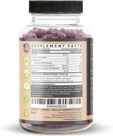 Truheight Growth Gummies (Watermelon) Natural Growth & Development Supplement For Kids & Teens - Vitamin D, K, Calcium & Ashwaganda - Bone Strength Vitamins - Picky Eater Vitamin For Kids - Ages 5+
