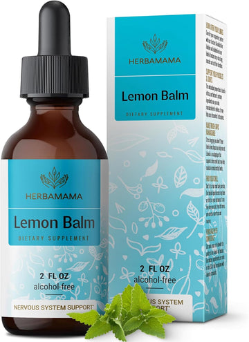 Herbamama Lemon Balm Tincture - Lemon Balm Extract Calming Drops - Melissa Officinalis Relaxation Supplements - Vegan, Alcohol & Sugar-Free, 28-Day Supply