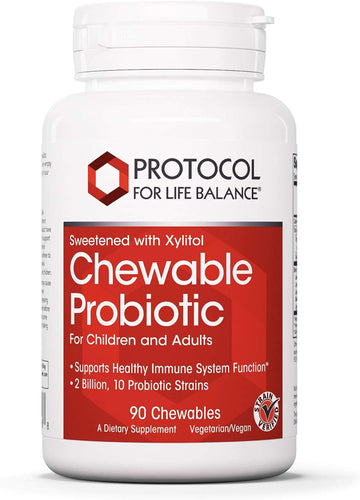 Protocol Chewable Probiotic - 2 Billion CFU - Digestive Health & Immune System Support* - Xylitol & Sorbitol Sweetened - with Lactobacillus Rhamnosus Probiotic - Halal & Vegan - 90 Chewables