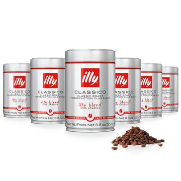 Illy Whole Bean Coffee - Perfectly Roasted Whole Coffee Beans – Classico Medium Roast - With Notes Of Caramel, Orange Blossom & Jasmine - 100% Arabica Coffee - No Preservatives – 8.8 Ounce, 6 Pack (Packaging May Vary)