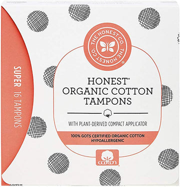 The Honest Company Organic Cotton Tampons with Plant-Based Compact Applicator | Super | Hypoallergenic & Breathable | GOTS-Certified Organic Cotton | Feminine Hygiene Products | 16 Count