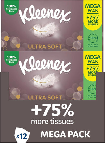 Kleenex Ultra Soft Tissues Mega Pack, 112 Sheets per box – Beautifully Soft And Silky Tissues - 12 boxes per case