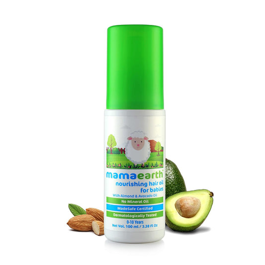 MAMAEARTH Nourishing Baby Hair Oil | Dry Scalp & Cradle Cap Care with Natural Avocado & Almond | Gentle Moisturizer for Delicate Skin 3.38 Fl Oz (100ml) : Baby