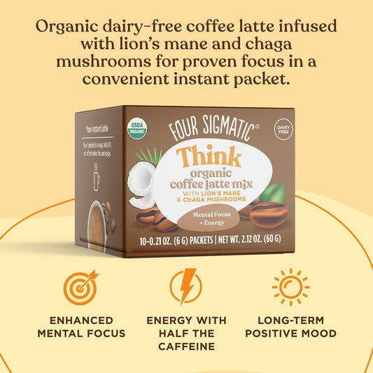 Mushroom Coffee Latte by Four Sigmatic | Daily Dose Alternative | Organic Instant Coffee Latte Mix with Lion's Mane, Chaga Mushrooms & Coconut Milk Powder | Keto & Dairy-Free | 10 Count