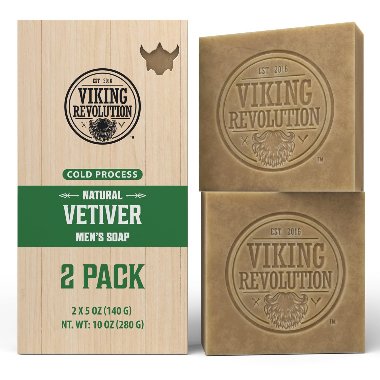 Viking Revolution Vetiver Natural Soap For Men - Mens Soap Bar With Essential Oils Cold Pressed Bar Soap For Men - Nourishing Mens Bar Soap With Coconut Oil, Shea Oil, Almond Oil (2 Pack)