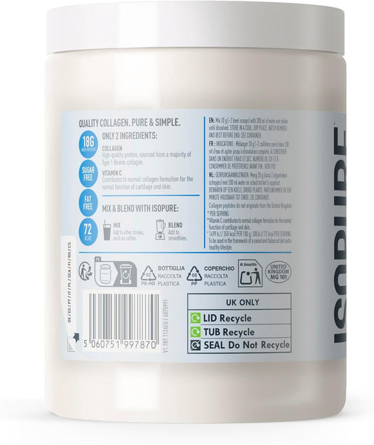 Isopure Collagen Powder Unflavoured With Vitamin C For Skin & Joint Support – 20 G Collagen Per Serve, Sugar-Free, No Artificial Flavours Or Sweeteners – 300 G