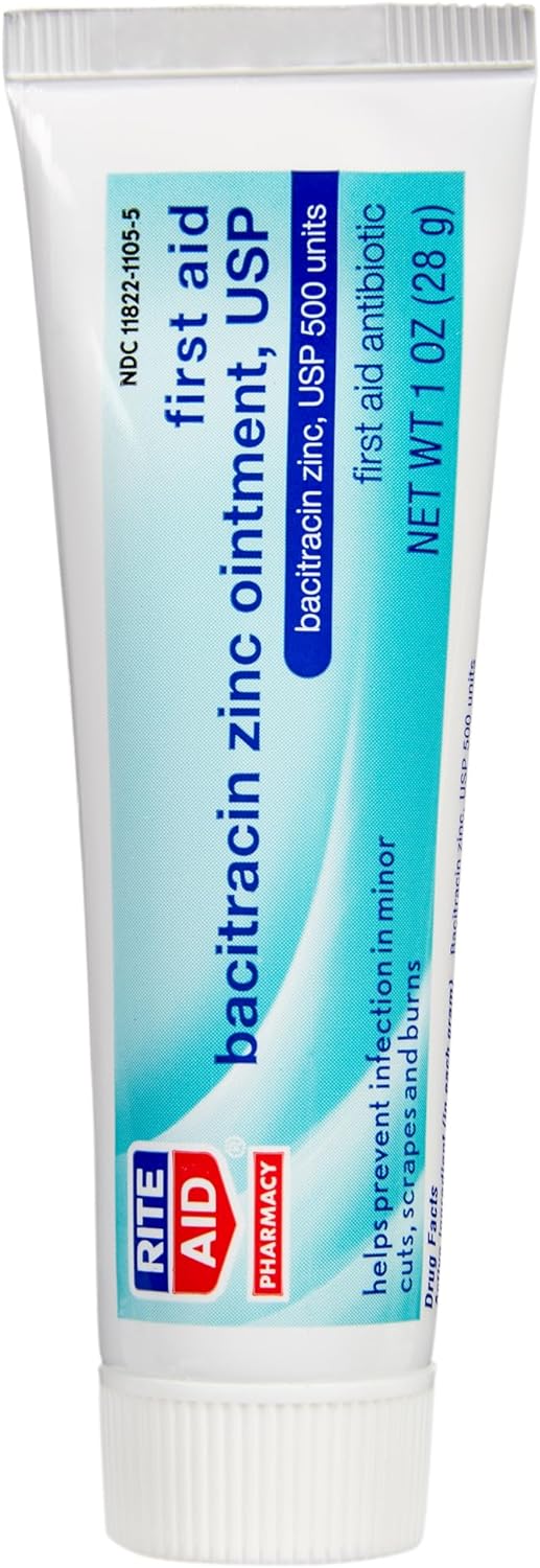 Rite Aid Bacitracin Zinc Ointment, 1 oz - First Aid Ointment to Prevent Infection in Minor Cuts, Scarapes, and Burns : Health & Household