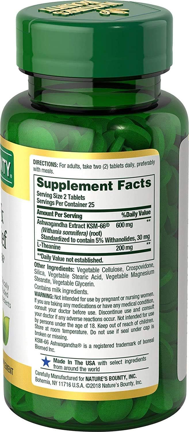 Nature's Bounty Anxiety & Stress Relief Ashwagandha Ksm-66 Tablets, 50 Count : Health & Household