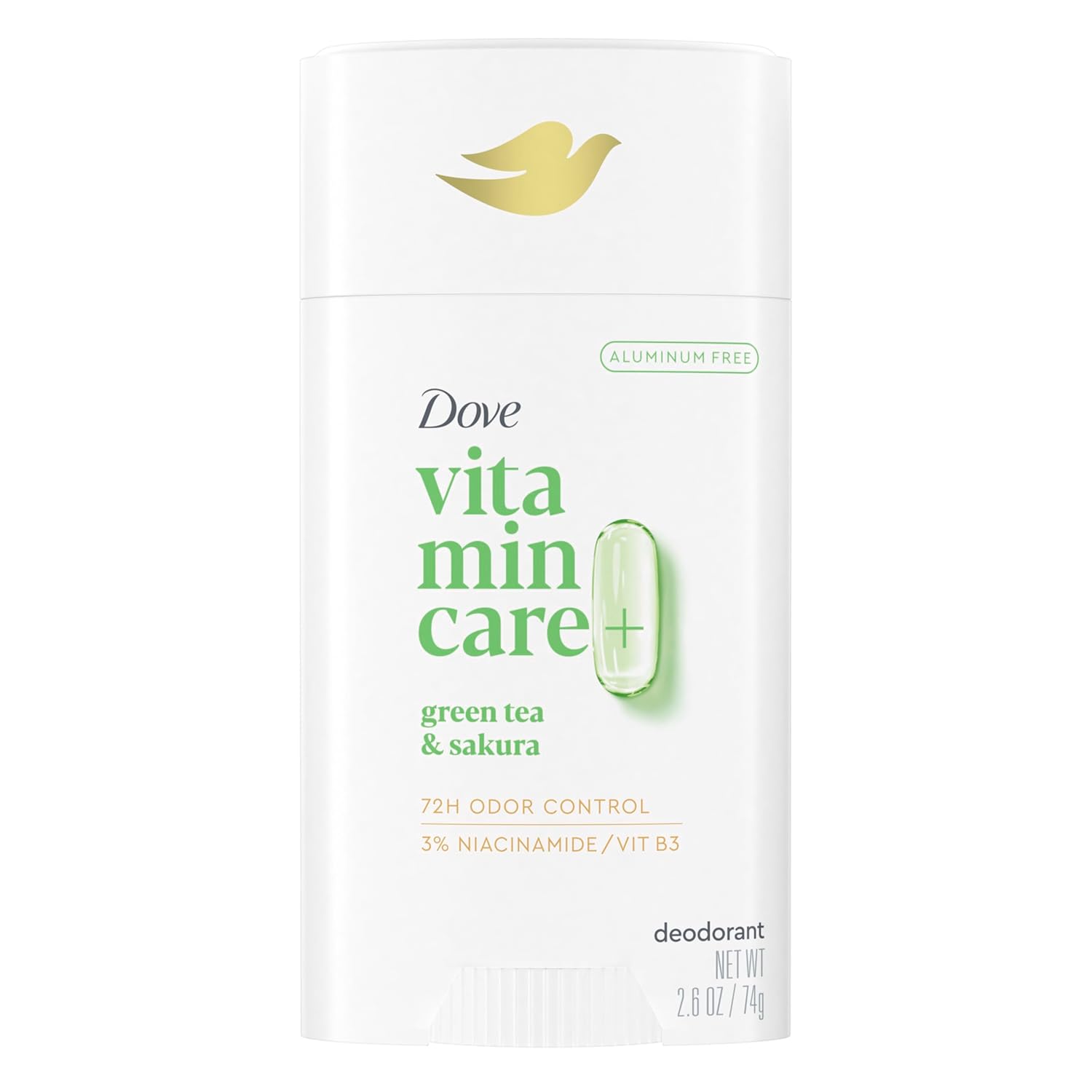 Dove Vitamincare+ Deodorant Stick Green Tea & Shakura Aluminum Free 2.6 Oz
