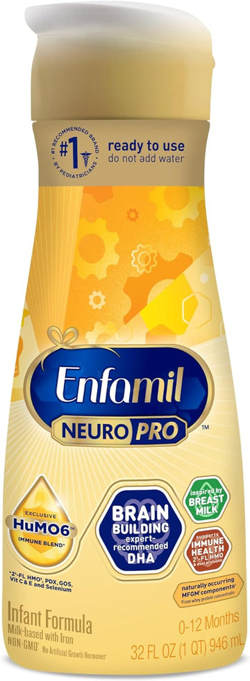 Enfamil NeuroPro Baby Formula, MFGM* 5-Year Benefit, Expert-Recommended Brain-Building Omega-3 DHA, Exclusive Immune Supporting HuMO6 Blend, Ready-to-Feed Infant Formula, Liquid, 32 Fl Oz