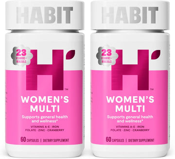 Habit Womens Multi Supplement 2 Pack (120 Capsules) - New Look, Supports General Health & Wellness, 23 Essential Vitamins And Minerals, Fruit Extracts, Folate, Iron, B12, Biotin, Non-Gmo
