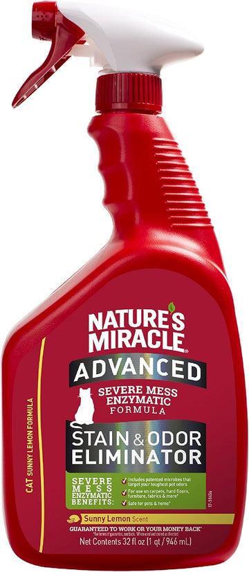 Nature'S Miracle Advanced Stain And Odor Eliminator Cat 32 Ounces, For Severe Cat Messes, Sunny Lemon Scent, Spray