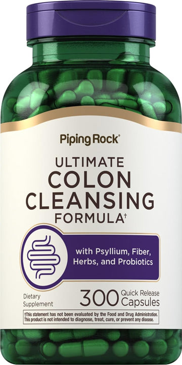 Piping Rock Colon Cleanse Pills | 300 Capsules | Herbal Detox Supplement | Super Formula for Men and Women | with Psyllium, Fiber, and Probiotics | Non-GMO, Gluten Free